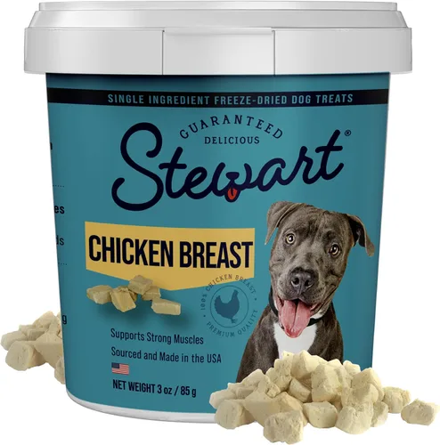 Stewart Golosinas liofilizadas para perros, pechuga de pollo, 3 onzas, sin granos y sin gluten, tubo resellable, de hígado de res, salmón, hígado de
