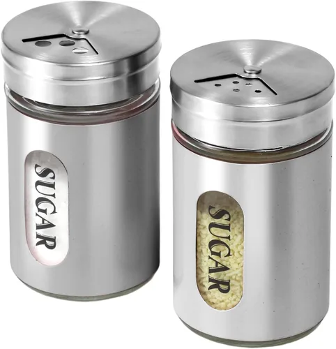 Miniatura 10 de Espolvoreador de Azúcar de Acero Inoxidable y Vidrio con Agujeros de Vertido Ajustables Espolvoreador de Canela Para Barra de Café, juego de 2 Blanco