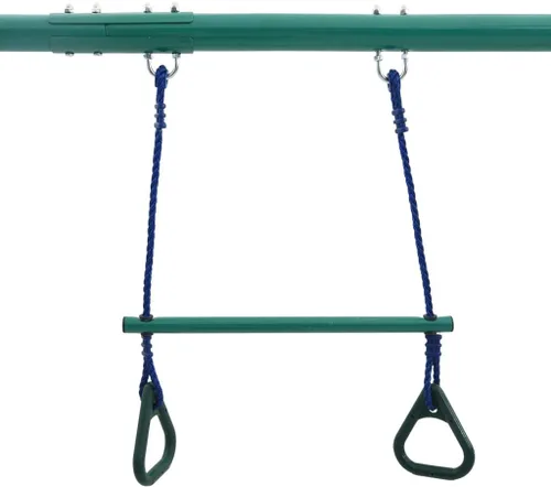 Miniatura 8 de Juego de columpios para niños con anillos de gimnasia y 4 asientos, juego de deslizadores de metal con marco de acero y 2 asientos de columpio con 1