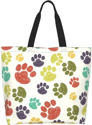 Miniatura 7 de Divertida bolsa de mano con tema de perro para mujer, lindo estampado de hueso de pata, reutilizable, para playa, compras, regalos casuales de viaje