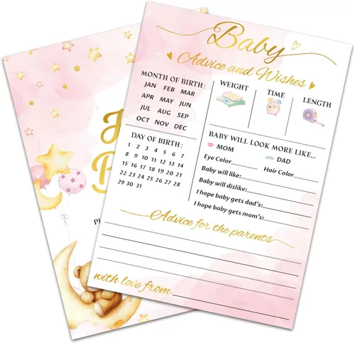 Miniatura 11 de CUTHOLLOW Blue and Bow - 50 tarjetas de predicción para bebés, consejos y deseos para los futuros padres, juegos de baby shower, predicción de bebé