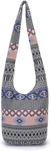 Miniatura 48 de Bolsa de hombro para mujer, de lona en estilo hippie/bohemio para llevar cruzada al hombro, disponible en diferentes colores y estampados