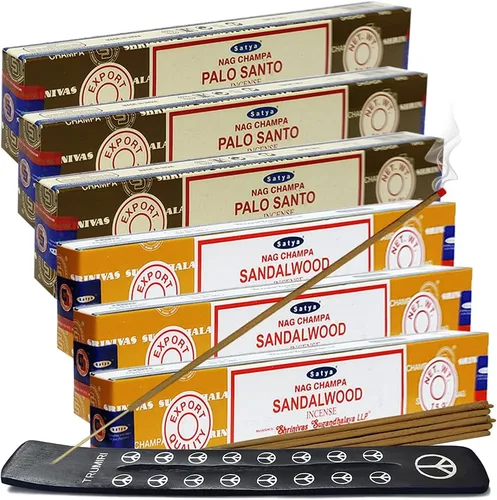 Miniatura 12 de Varillas de incienso de Sangre de Dragón y Palo Santo con soporte, paquete de variedad de la marca House of Nag Champa y Trumiri