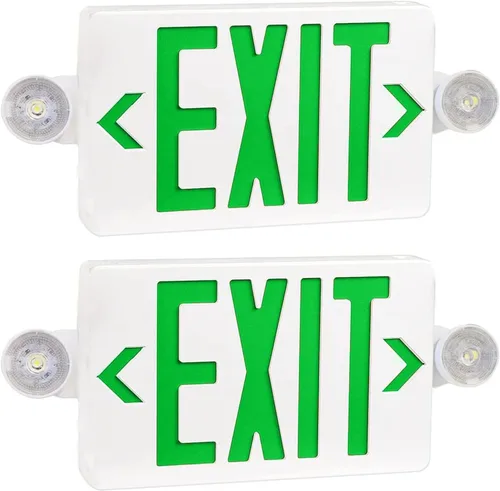 Miniatura 11 de OSTEK Señal de salida LED rojo con luces de emergencia, dos luces LED de salida de emergencia de cabeza ajustable con batería de respaldo, lámpara