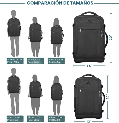 Miniatura 6 de AREYTECO - Mochila de viaje de 50L, mochila extra grande expandible para laptop, mochila de transporte aprobada para vuelo, maleta de negocios