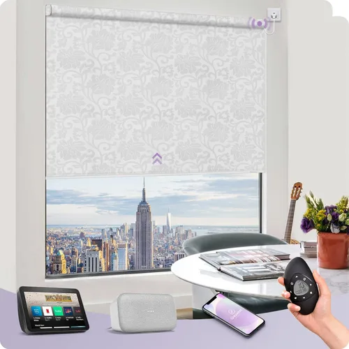 Miniatura 37 de Graywind Persiana enrollable motorizada funciona con Alexa Google, persianas inteligentes 100% opacas recargables con control remoto de motor