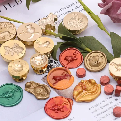 Miniatura 5 de Cabezal de sello de cera de latón retro en relieve 3D con mango de madera, kit de sellado para invitación de carta de boda, adorno de sobre, tarjeta