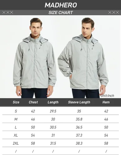 Miniatura 6 de Chaqueta impermeable rompevientos ligera para hombre con capucha extraíble