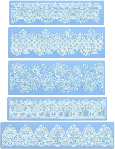 Beasea Molde de encaje de silicona, 5 moldes de fondant de encaje para decoración de tartas, moldes de alfombrilla de patrón de flores, herramientas