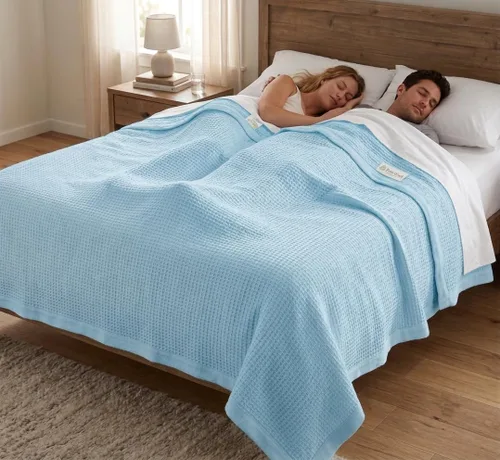 Miniatura 2 de Cobija TreeWool liviana de algodón, de cuidado fácil, suave, cómoda y cálida (king size, 90 x 108 pulgadas, tejido reticular)