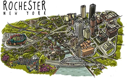 Lantern Press Rochester, Nueva York, Dibujo de líneas, rompecabezas de 1000 piezas para adultos, fabricado en Estados Unidos con póster de referencia