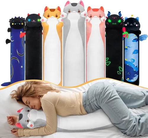 Miniatura 8 de Almohada larga de felpa negra ultra suave diseñada por artistas de Mewaii, con relleno extra para mayor comodidad, peluche de animal de alta