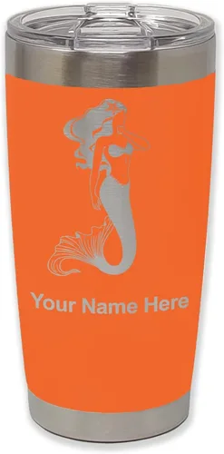 Miniatura 27 de LaserGram Vaso aislado al vacío de 20 onzas, sirena, grabado personalizado incluido (negro)