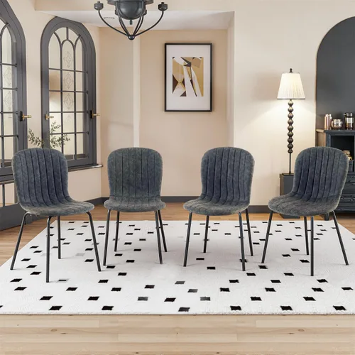 Miniatura 11 de Juego de 4 sillas de comedor, modernas sillas de comedor de piel sintética de mediados de siglo con patas de metal negro, cómoda silla de cocina