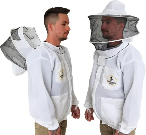 Chaqueta de apicultura ventilada con velo redondo, cremalleras de latón YKK de alta resistencia, tela de malla de aire ligera y transpirable, cómodo