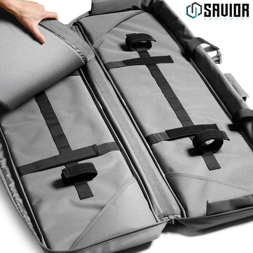 Miniatura 2 de Savior Equipment Specialist Series Tactical Double Long Gun Bag Case Backpack 4 Pistol Handgun Storage, Lockable Zippers, Padded Drag Handles, Gris