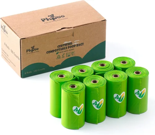 Pkpoo Bolsas de excremento de perro 100% compostables, extra anchas, bolsas grandes a base de vegetales para perros, bolsas de basura biodegradables