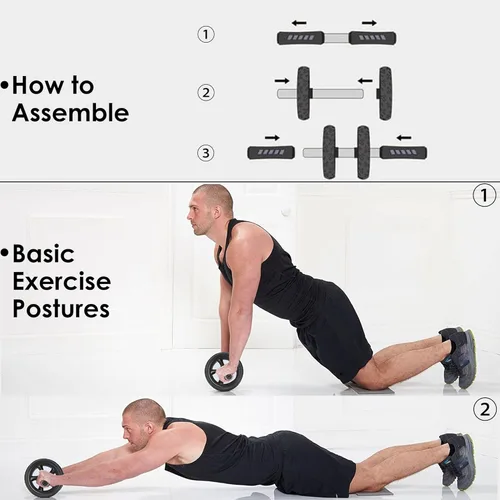 Miniatura 5 de Arespark Rueda de rodillo abdominal, equipo de gimnasio en casa para entrenamiento de núcleo, ruedas de ejercicio sin ruido con rodillera, rueda