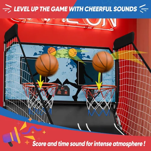 Miniatura 2 de Nova Microdermabrasion Juego de arcade de baloncesto plegable para interior, tiro doble, 2 jugadores con 4 bolas, marcador electrónico y bomba
