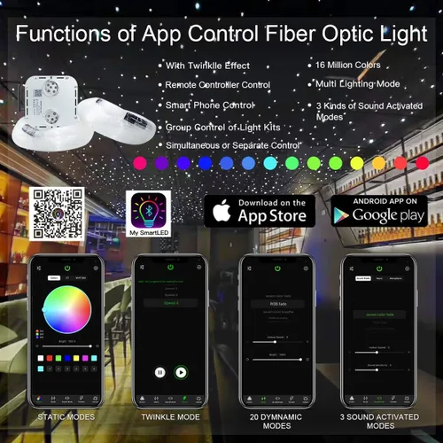 Miniatura 3 de AKEPO Kit de luces de fibra óptica de doble cabeza RGBW de 32 W, parpadeo+sonido activado+aplicación, luz de cielo de techo estrella, 16.4 pies/16.4