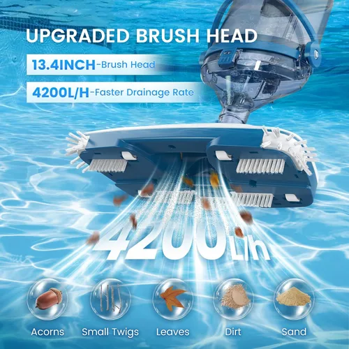 Miniatura 2 de ENHULK Aspiradora de piscina para piscina sobre el suelo, cabezal mejorado de 13.4 pulgadas de ancho y poste telescópico, potente succión de 18.5