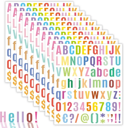 Miniatura 10 de 10 hojas de calcomanías de letras pequeñas, calcomanías autoadhesivas del alfabeto de 1/2 pulgada, lindas calcomanías de letras de vinilo