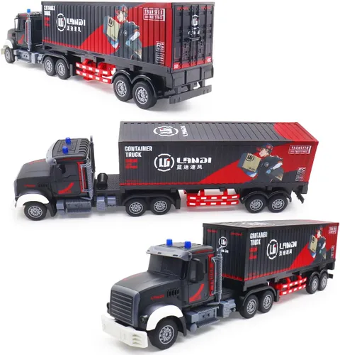 Miniatura 4 de Semi camión a control remoto, 23.6 pulgadas, juguete de remolque y semirremolque, juguete de semirremolque de 2.4 GHz con sonido y contenedor