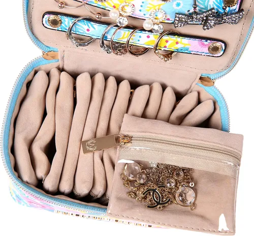 Miniatura 6 de Angelina's Palace Estuche organizador de joyas, regalos de dama de honor, bolsa de viaje, caja de cuero vegano para collar, aretes, pulsera, anillo