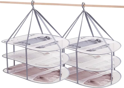 Miniatura 8 de Estante de secado de ropa plegable de malla de 3 niveles, estante de secado apilable para suéteres con fijación interna, estante portátil