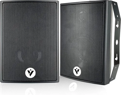 VOYZ Altavoces montados en la pared de 2 vías para diversión en interiores y exteriores - Altavoces de 100 W de alto rendimiento con woofer de cono