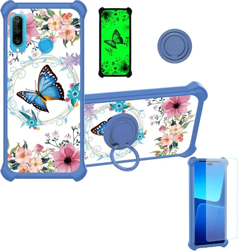 Case Compatible for Huawei P30 lite New Edition Phone Case Cover [with 1* Tempered Glass Screen Protector][Hard PC + Soft Silicone][Ring Support]