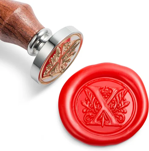 Miniatura 28 de Sello de cera Mceal, sello grande 1 1/5"(30mm) de diámetro, cabeza de latón plateado con mango de madera, serie de letras A a Z de estilo regio