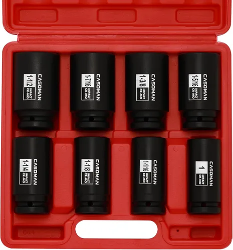 Miniatura 9 de CASOMAN Juego de 8 llaves de vaso de impacto profundo de 3/4 pulgadas, CR-MO, métrica, 6 puntos, 1.024 in a 1.496 in, diseño de esquina de radio