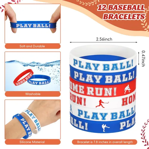 Miniatura 2 de LEIFIDE 48 piezas de regalos de fiesta de béisbol, 12 juegos de pulseras de silicona con cordón, mini pelotas de estrés, llaveros para béisbol