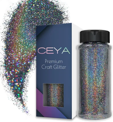 Miniatura 32 de Ceya 110g/ 3.8oz Polvo de Purpurina Holográfica Ultra Fina Láser Verde 1/128” 0.008” 0.2mm para Slime, Resina Epoxy, Manualidades, Vaso, Joyería