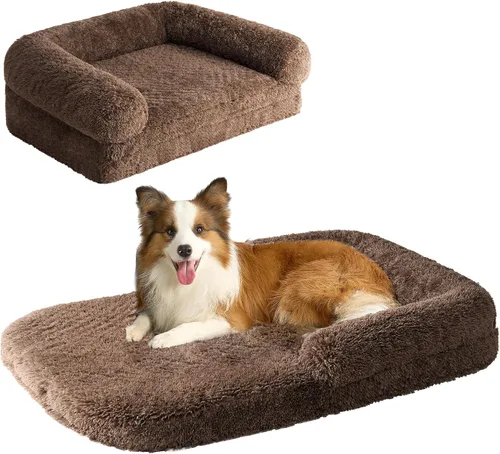 Miniatura 11 de EHEYCIGA Cama plegable XL para perros, 46 x 34 x 6.5 pulgadas, sofá cama mullida de piel sintética para perros grandes, cama ortopédica calmante