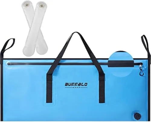 Buffalo Gear Enfriador de pescado aislado – Bolsa para matar a prueba de fugas con 2 bolsas de hielo reutilizables – Cremallera impermeable portátil