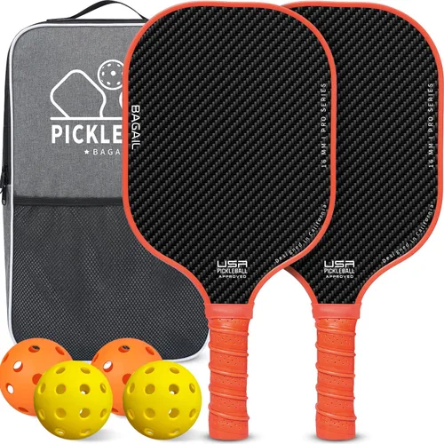Miniatura 14 de BAGAIL Palas de pickleball aprobadas por USAPA, juego de pickleball de superficie de fibra de vidrio, raquetas ligeras con 4 bolas, 1 bolsa, Negro