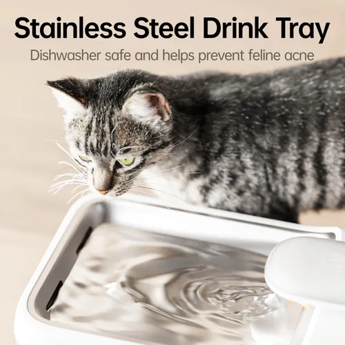 Miniatura 2 de Fuente de agua automática para gatos, 4.5 L, bandeja de bebidas de acero inoxidable de gran capacidad, dispensador de agua para gatos, bomba Blanco
