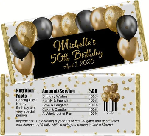 Paquete de 20 envolturas de barra de caramelo personalizadas, diseño de globo, recuerdos modernos de fiesta de cumpleaños, etiquetas de barra de