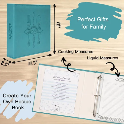Miniatura 4 de COFICE Carpeta de Recetas – Kit de Carpeta de Libro de Recetas en Blanco de 8.5x11 Pulgadas con 3 Anillos para Familia, para Escribir tus Propias
