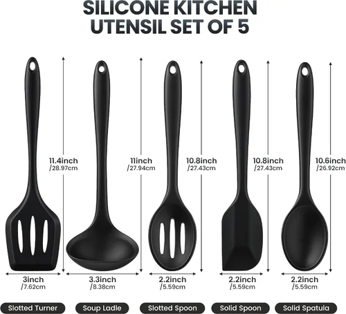 Miniatura 2 de Juego de utensilios de cocina de silicona, 5 herramientas de cocina antiadherentes resistentes al calor, espátula de silicona, espátula de silicona