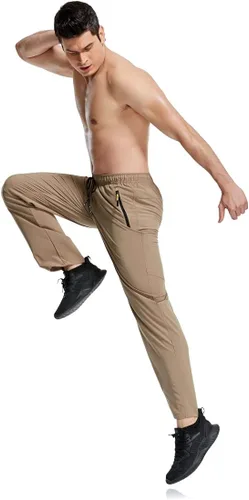 Miniatura 4 de CUNYI Pantalones deportivos para hombre con bolsillos con cremallera, ligeros, de secado rápido, pantalones de senderismo y correr para hombre