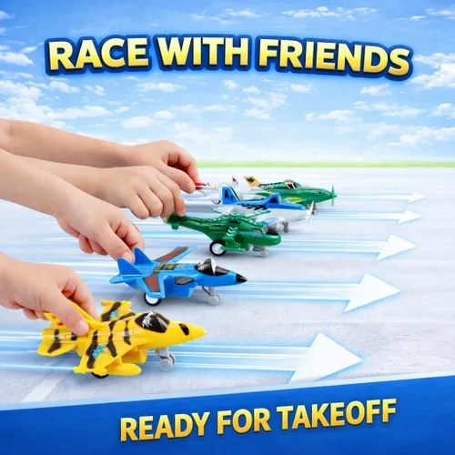 Miniatura 4 de Liberty Imports Juego de vehículos de juguete de aviones para tirar, paquete variado de helicópteros, bombarderos sigilosos, aviones de combate