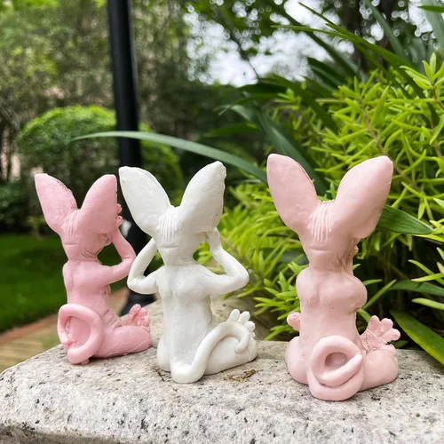 Miniatura 5 de Juego de 3 estatuas de gato Sphynx sabio Ver escuchar hablar no mal Zen meditando yoga gatos estatuilla esculturas de Buda 3.3 pulgadas de alto