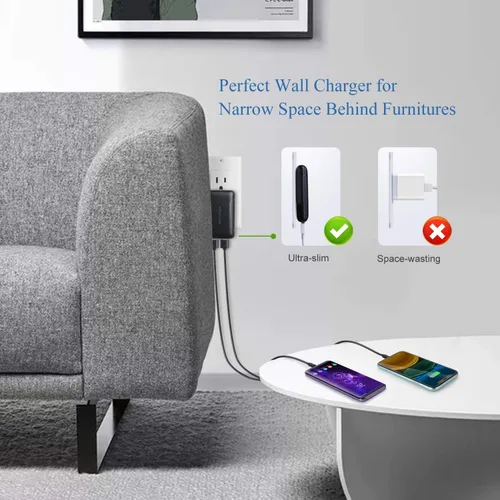 Miniatura 3 de Cargador de pared USB doble, [paquete de 2] cargador plano de pared USB delgado compatible con iPhone 16 15 14 Pro Max/13/12/11/Xr/Xs/X, Galaxy Negro