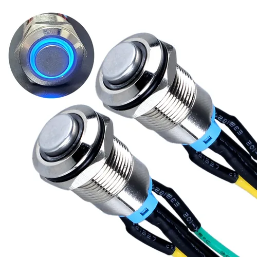 Miniatura 10 de 2 interruptores de botón con pestillo de 0.472 in con cable pre-soldado de 5.9 in 1NO 12V-24V ON-Off para orificio de montaje de 1/2 pulgada, anillo