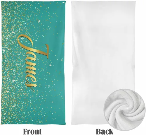 Miniatura 4 de InterestPrint Toalla de playa personalizada para mujeres y hombres, con texto dorado brillante, color verde, toallas de playa personalizadas