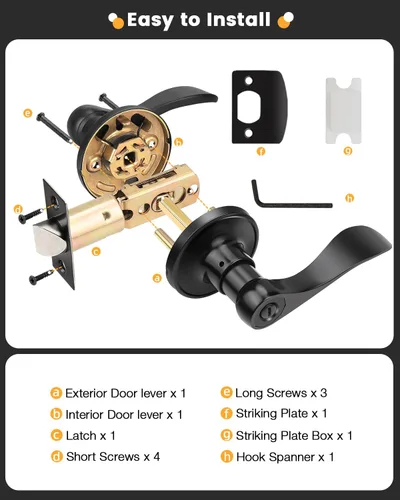 Miniatura 7 de Gobrico - Manija de puerta de privacidad negra mate, paquete de 1, palanca interior sin llave para dormitorio y baño, reversible, estilo onda/gota
