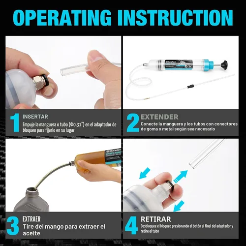 Miniatura 6 de DURATECH Extractor de Líquido Automotriz de 200CC, Bomba de Líquido con Tubos de Extensión Largos, Jeringa de Aceite con Potente Succión, Bomba